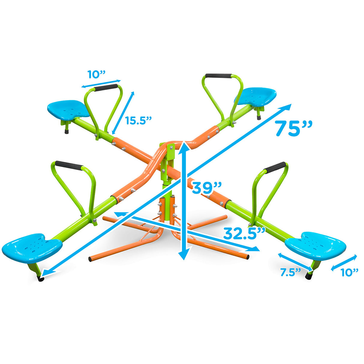XSS004 Outdoor Playground Seesaw with 360-Degree Rotation for Kids, Sturdy Plastic Seats in Blue and Green