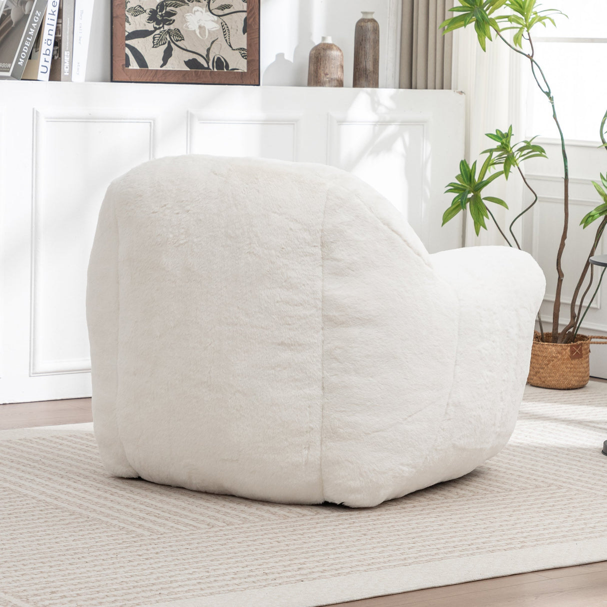Bean Bag Chair, Comfy Bean Bag Sofa with Back Support, Faux Fur Bean Bag Chair for Adults and Kids, Stuffed Floor Sofa for Living Room, Bedroom, Apartment, White