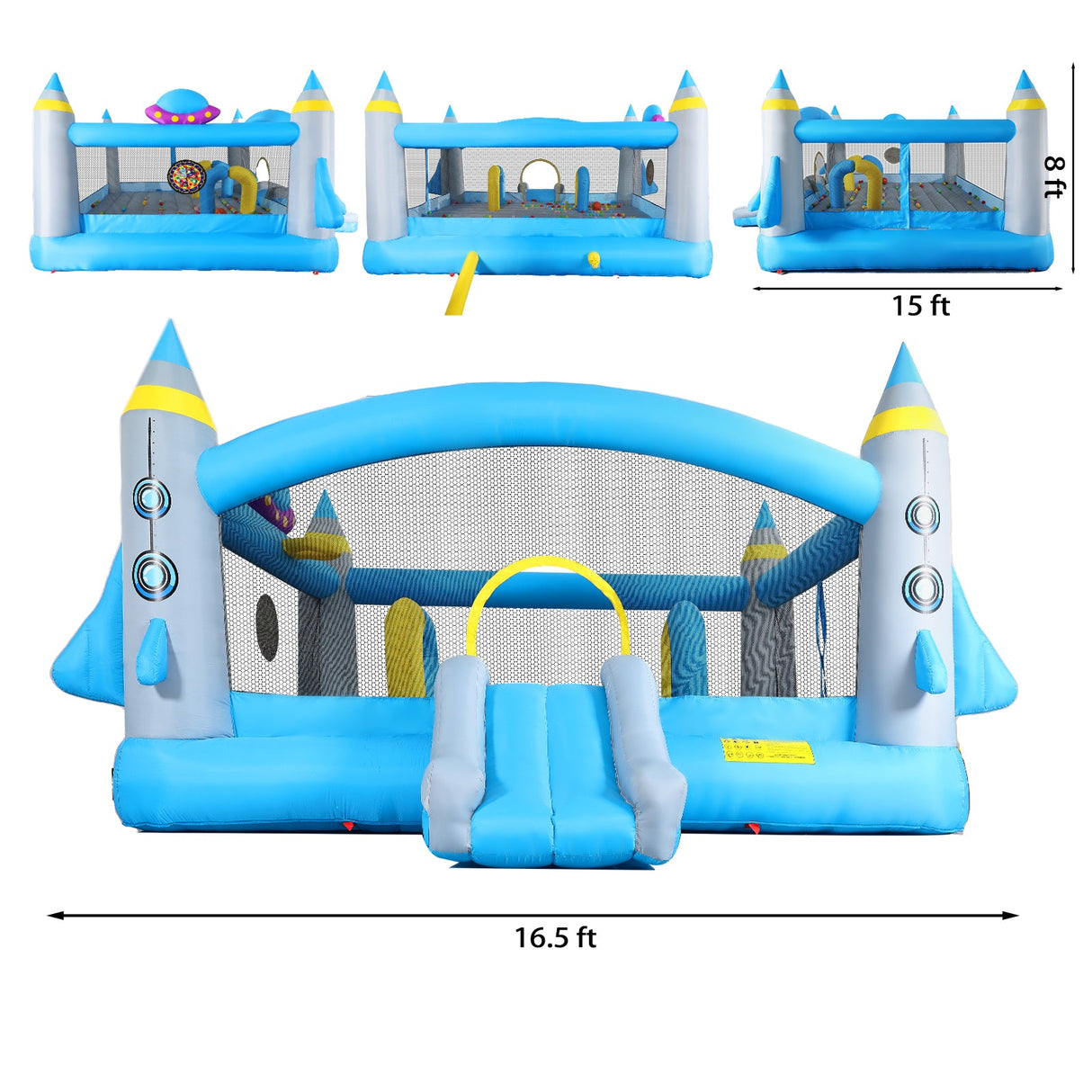 Multifunctional Jump 'n Slide Inflatable Bouncer for Kids Complete Setup with Blower - 198' x 180' Play Area - 96' Tall