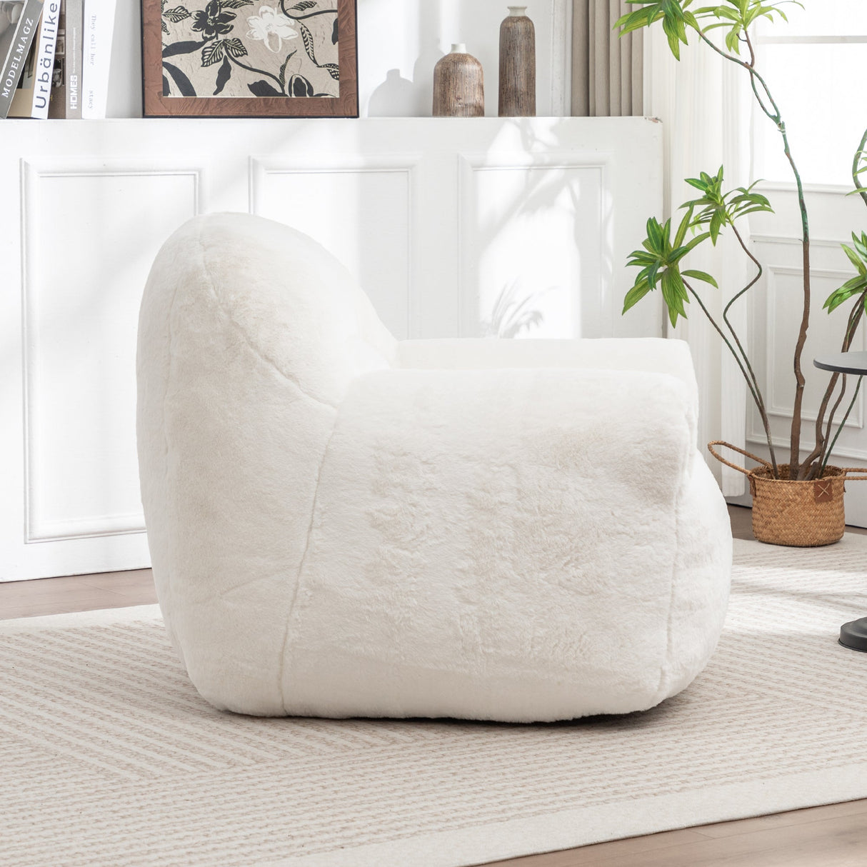 Bean Bag Chair, Comfy Bean Bag Sofa with Back Support, Faux Fur Bean Bag Chair for Adults and Kids, Stuffed Floor Sofa for Living Room, Bedroom, Apartment, White