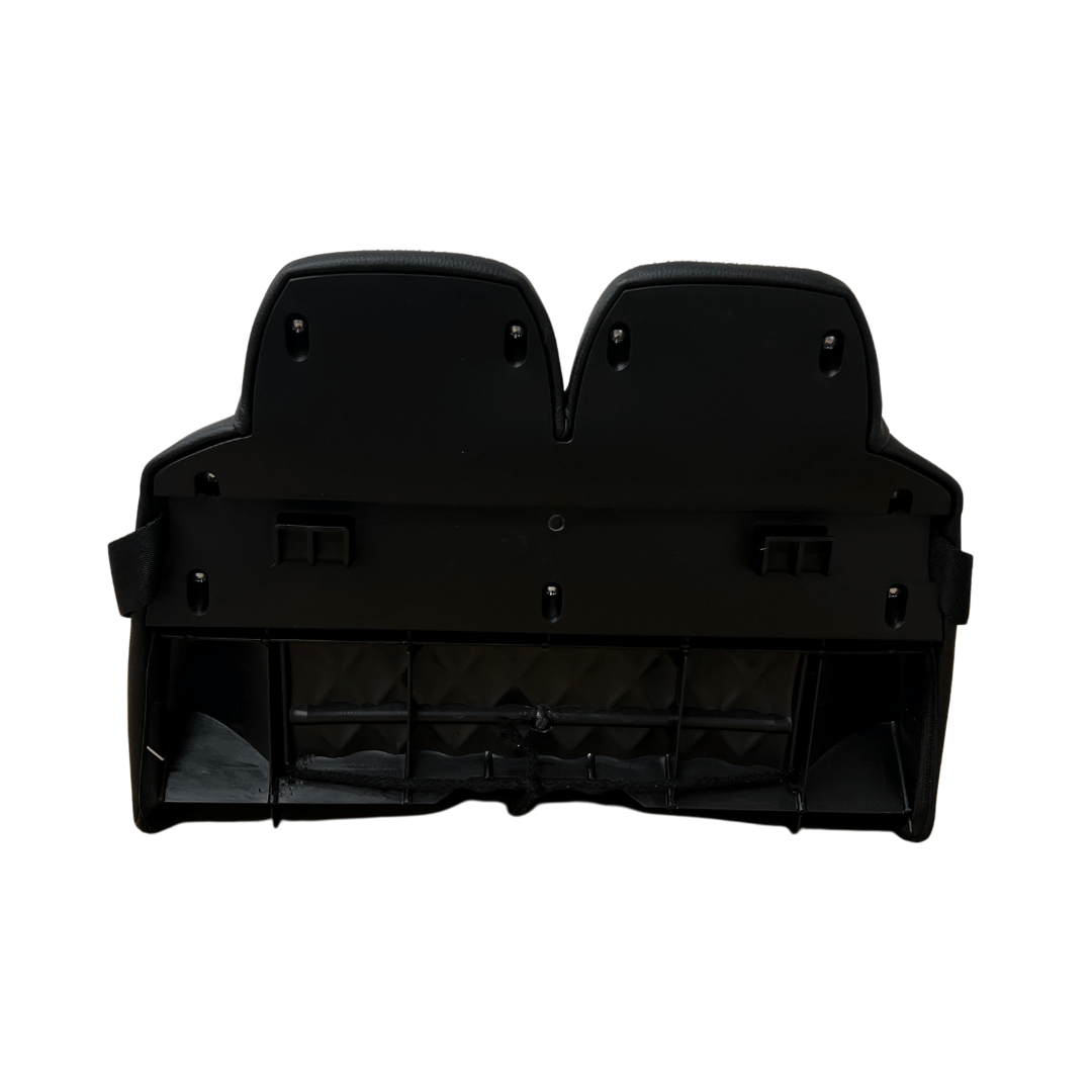 The image shows a black car trunk organizer with two main compartments and extra pockets. It has attachment hooks for securing it inside vehicles, including the 12V Mercedes-Maybach G650 4×4 – Seat, offering simple and functional design for tidy storage while traveling.