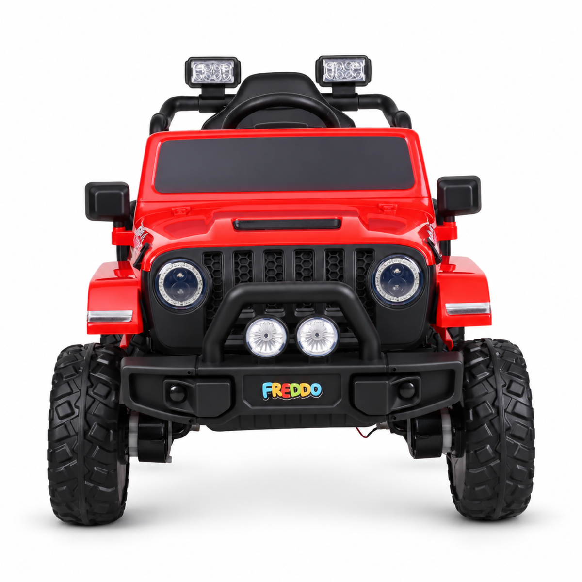 Red 12V Kids Ranger 4X4 Ride-On Jeep-Style Truck with EVA Tires, LED Lights, Music, Remote