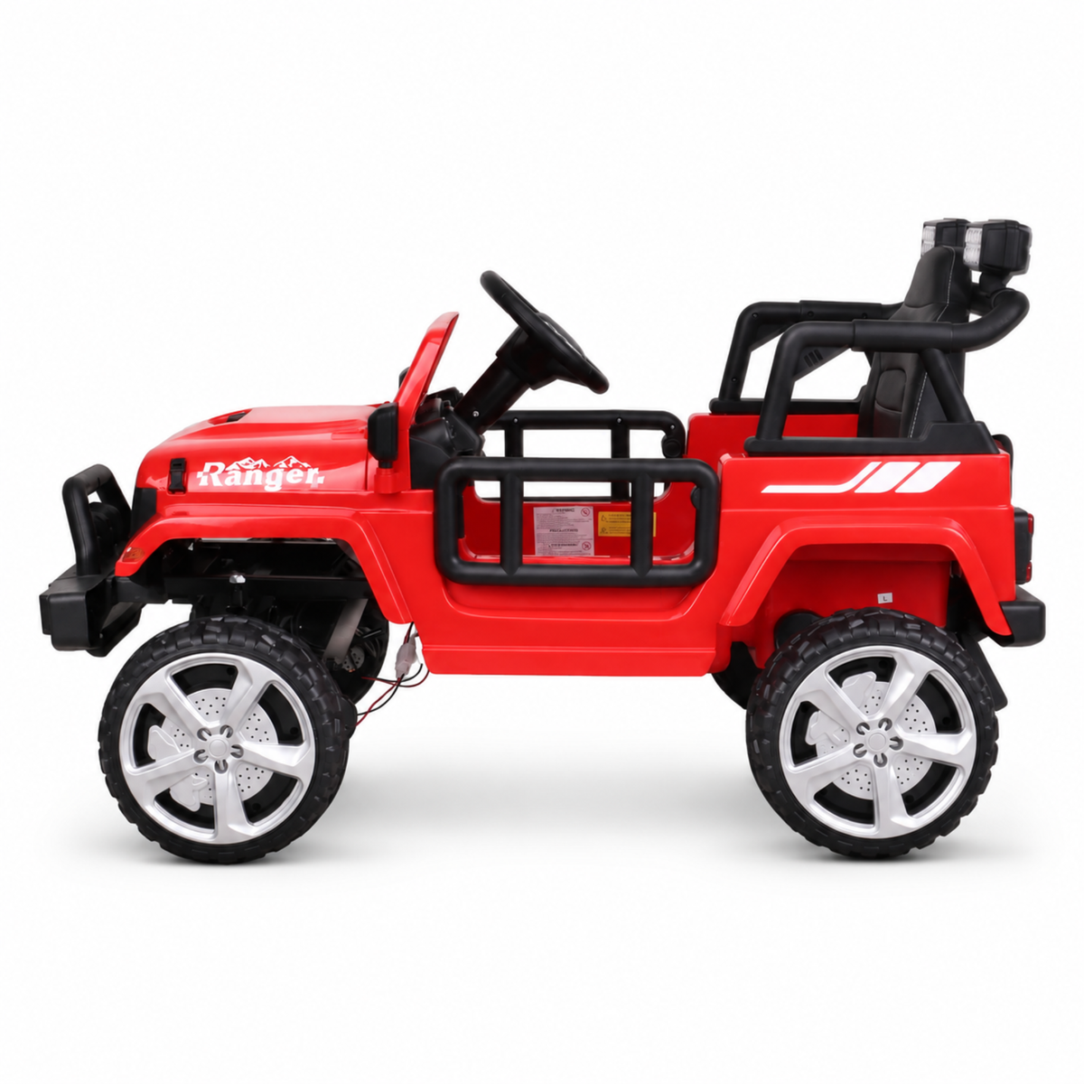 Red 12V Kids Ranger 4X4 Ride-On Jeep-Style Truck with EVA Tires, LED Lights, Music, Remote