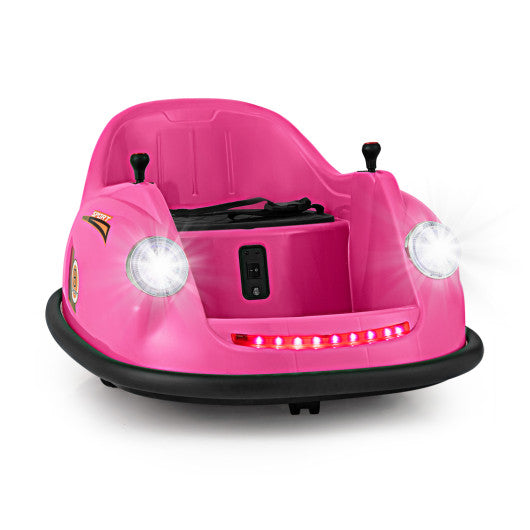 Pink 12V 360° Spin Electric Rechargeable Ride-On Bumper Car with LED Lights, Music, Remote Control