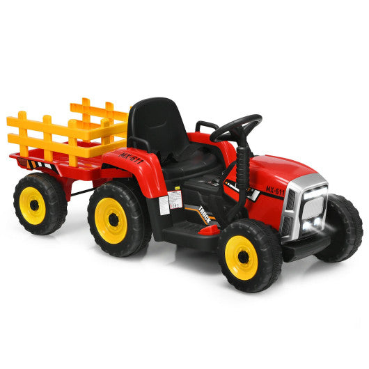 12V Kids Red 1-Seater Ride-On Tractor with Detachable Trailer, Remote Control