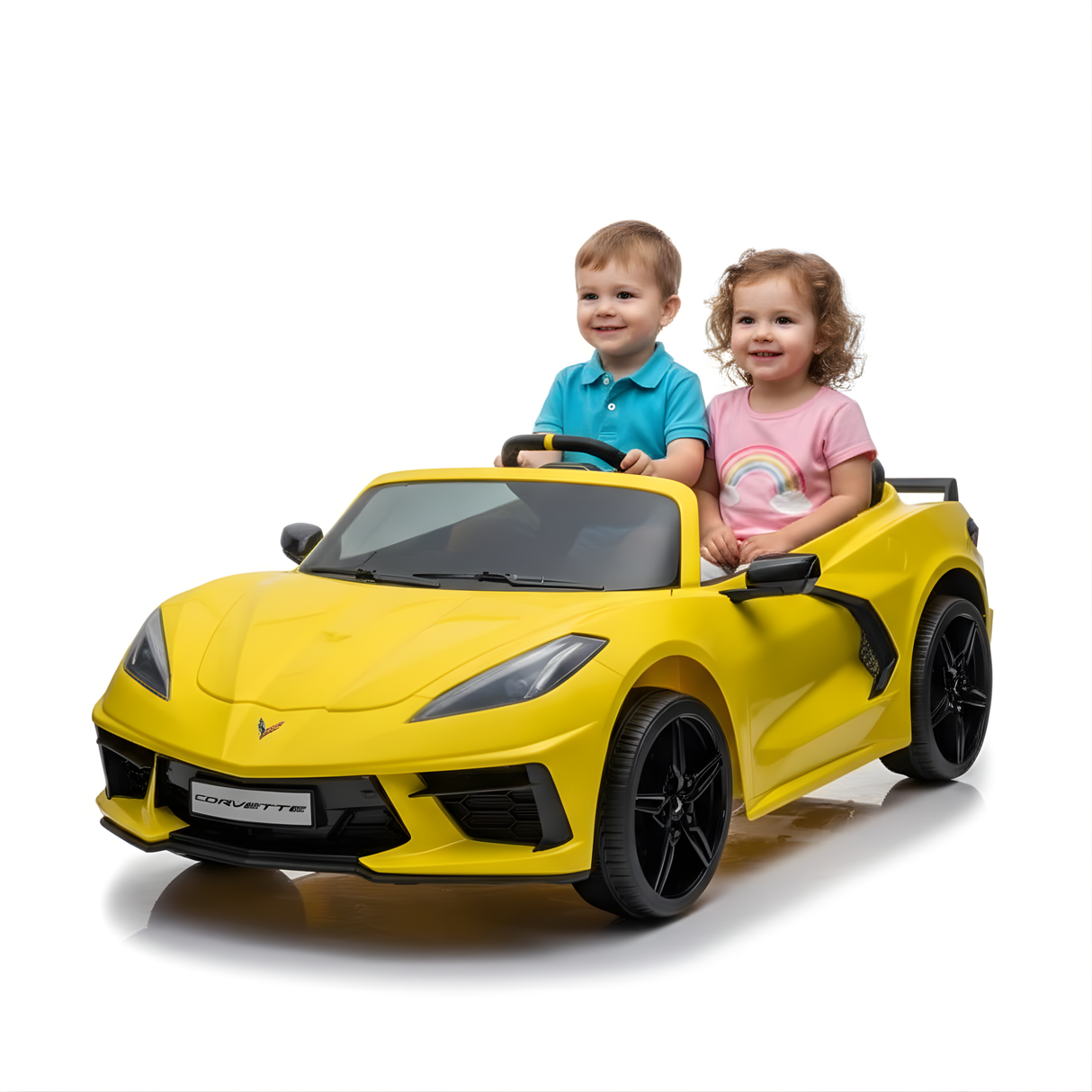 Yellow 24V Premium Corvette C8 with EVA Wheels, Leather Seats and RC