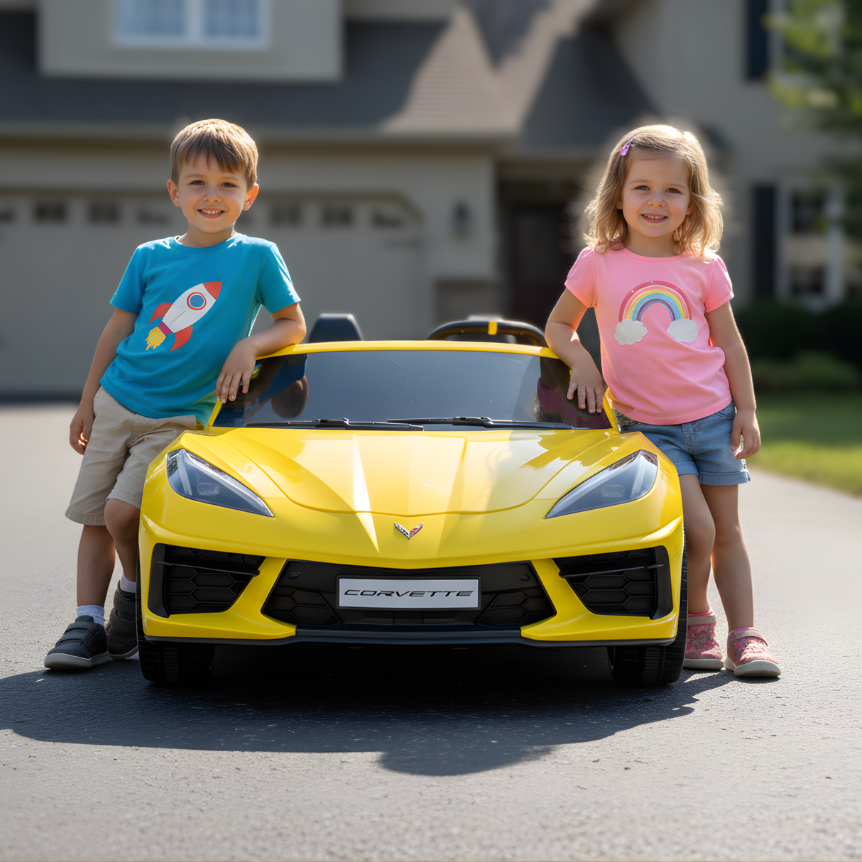 Yellow 24V Premium Corvette C8 with EVA Wheels, Leather Seats and RC