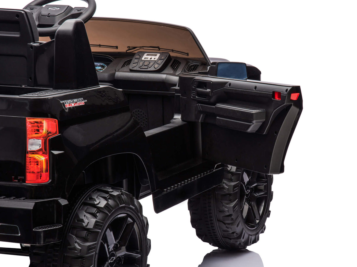 Black 24V Chevrolet Silverado Kids Licensed 2 Seater Ride On Truck with Music, Rc