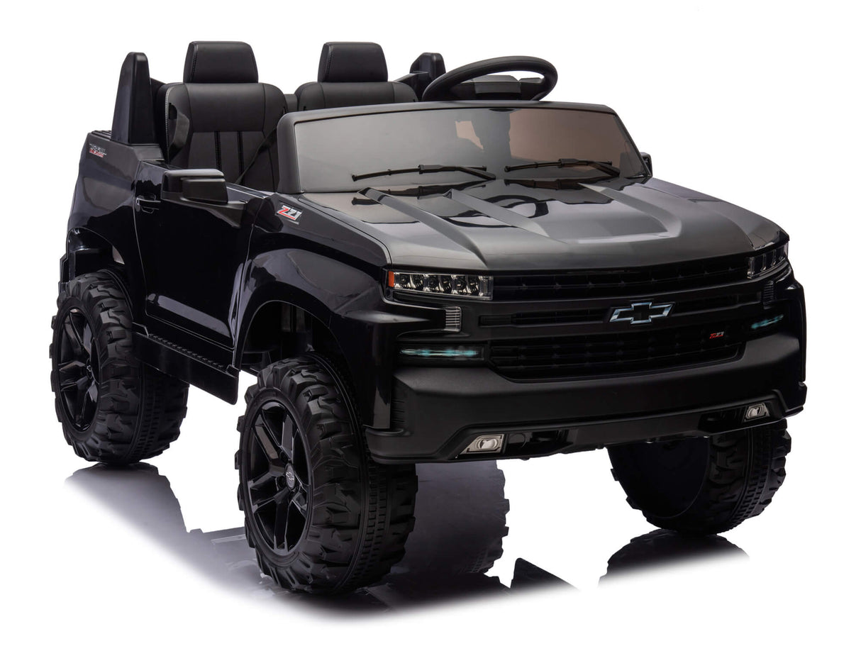Black 24V/4WD Premium Chevrolet Silverado Kids Licensed 2 Seater Ride On Truck with RC
