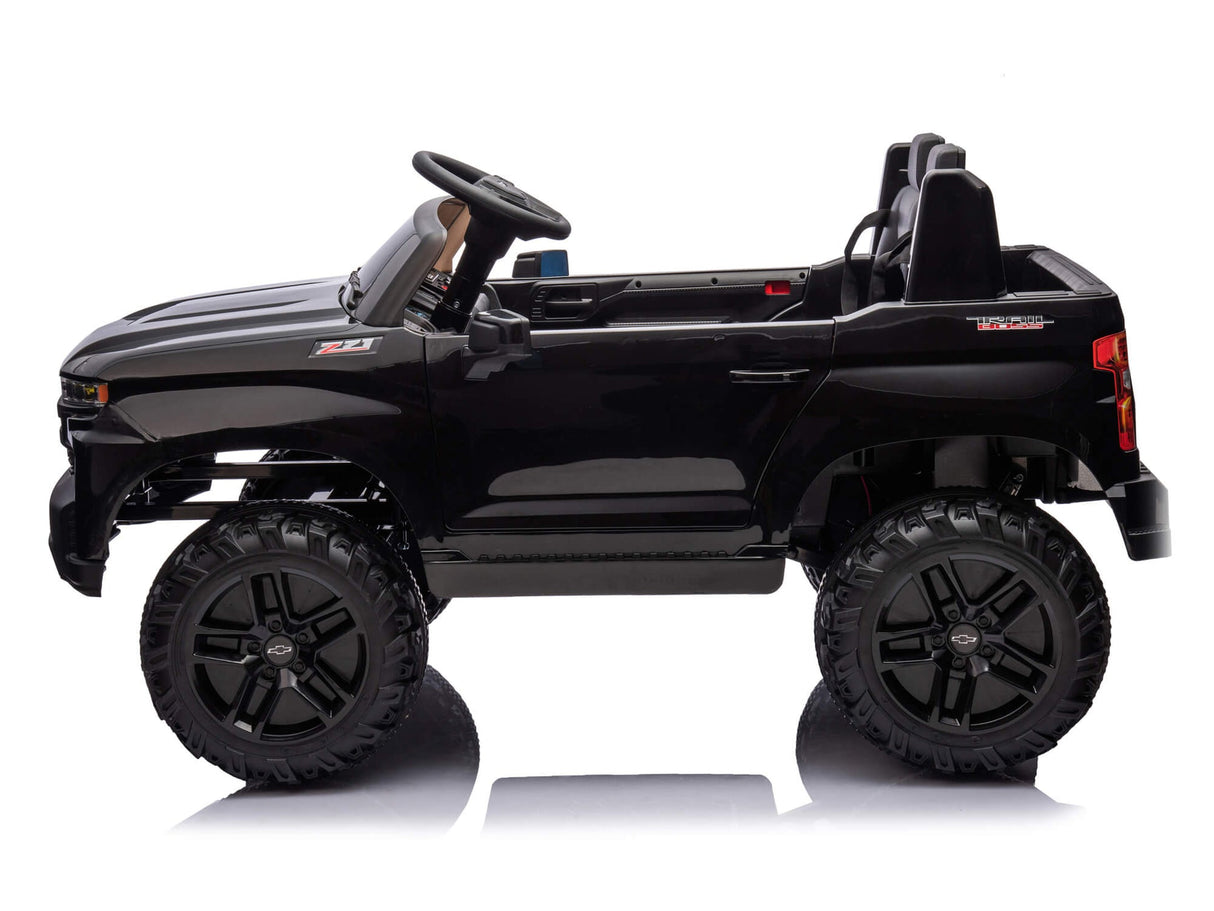 Black 24V Chevrolet Silverado Kids Licensed 2 Seater Ride On Truck with Music, Rc