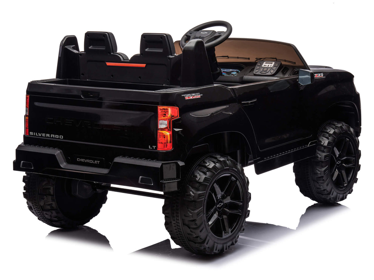 Black 24V Chevrolet Silverado Kids Licensed 2 Seater Ride On Truck with Music, Rc