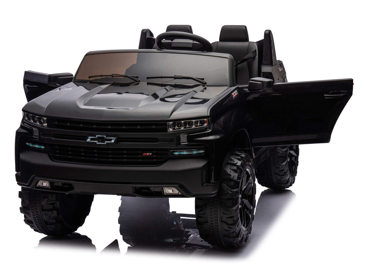 Black 24V/4WD Premium Chevrolet Silverado Kids Licensed 2 Seater Ride On Truck with RC