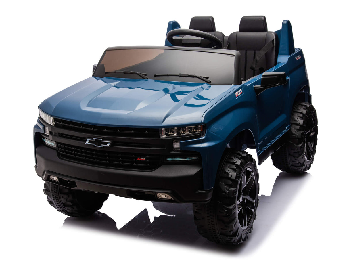 Blue 24V Chevrolet Silverado Kids Licensed 2 Seater Ride On Truck with Music, Rc