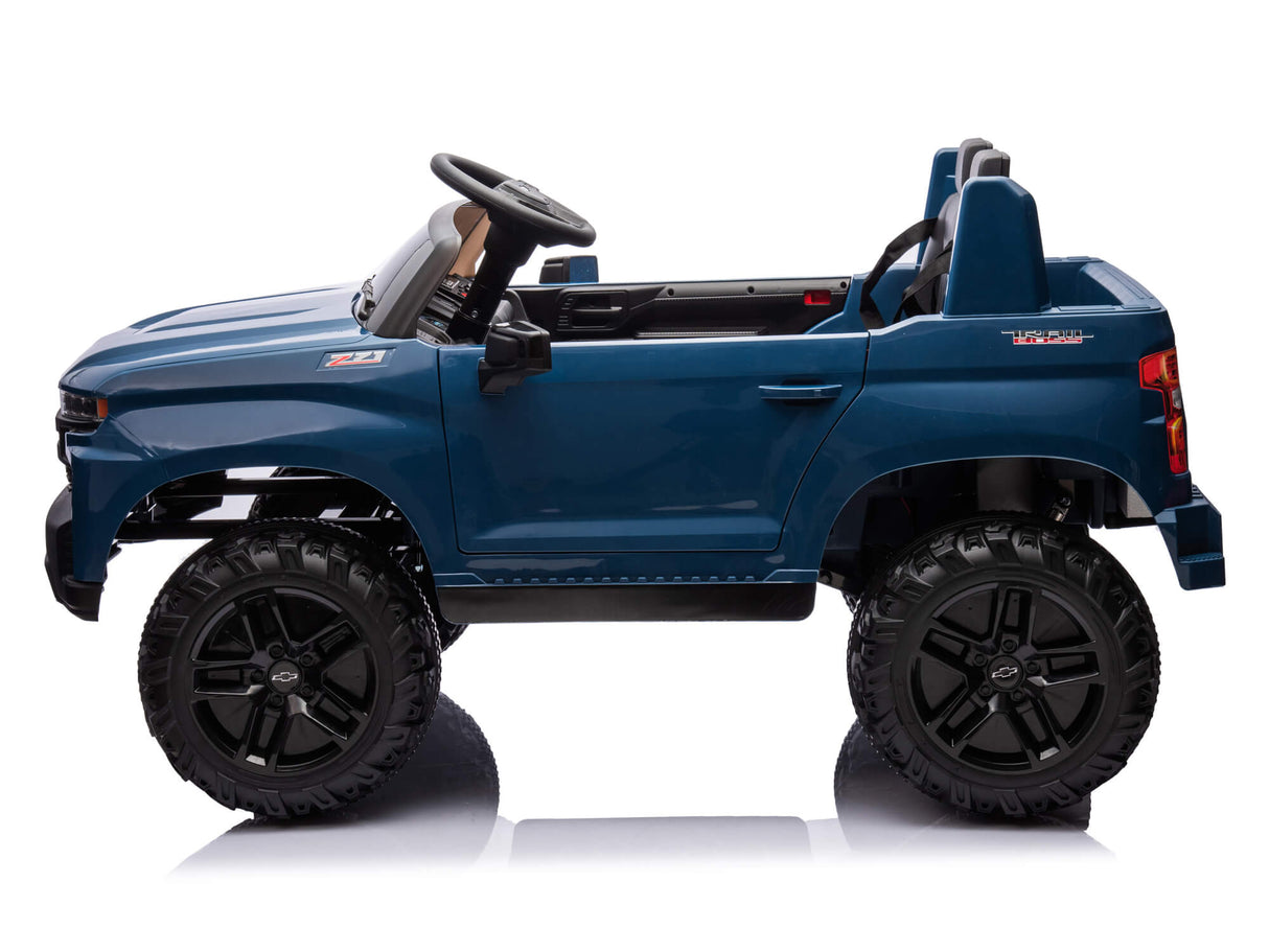 Blue 24V Chevrolet Silverado Kids Licensed 2 Seater Ride On Truck with Music, Rc