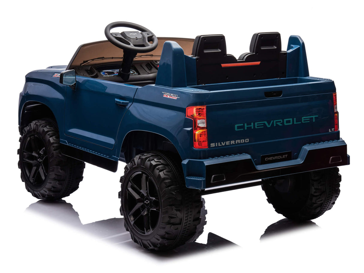 Blue 24V Chevrolet Silverado Kids Licensed 2 Seater Ride On Truck with Music, Rc