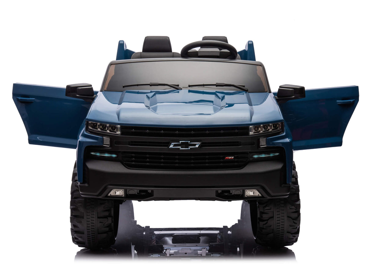 Blue 24V Chevrolet Silverado Kids Licensed 2 Seater Ride On Truck with Music, Rc