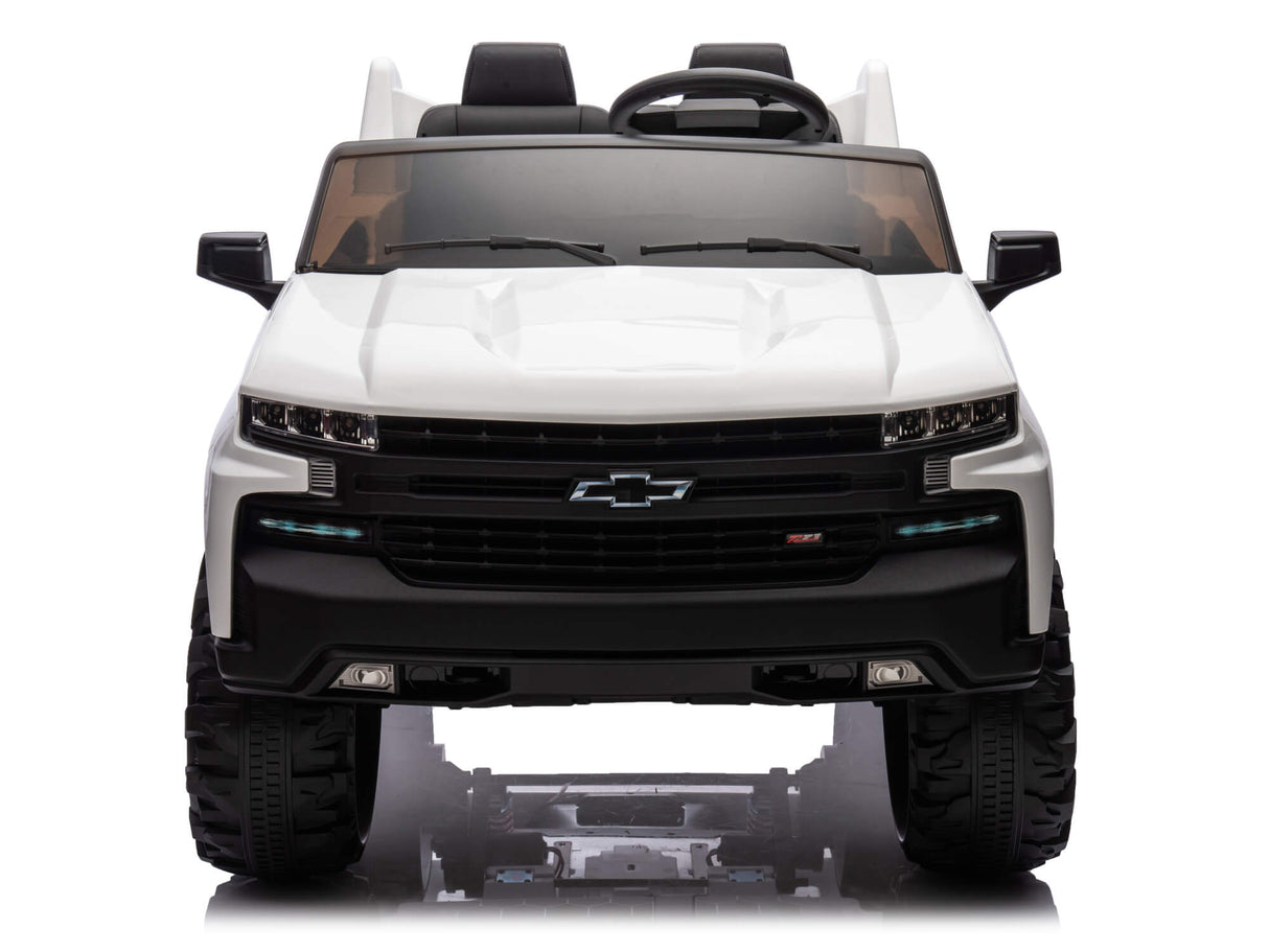 White 24V Chevrolet Silverado Kids Licensed 2 Seater Ride On Truck with Music, Rc