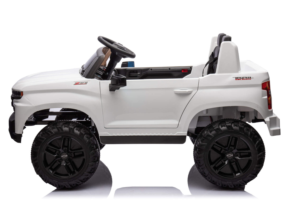 White 24V Chevrolet Silverado Kids Licensed 2 Seater Ride On Truck with Music, Rc