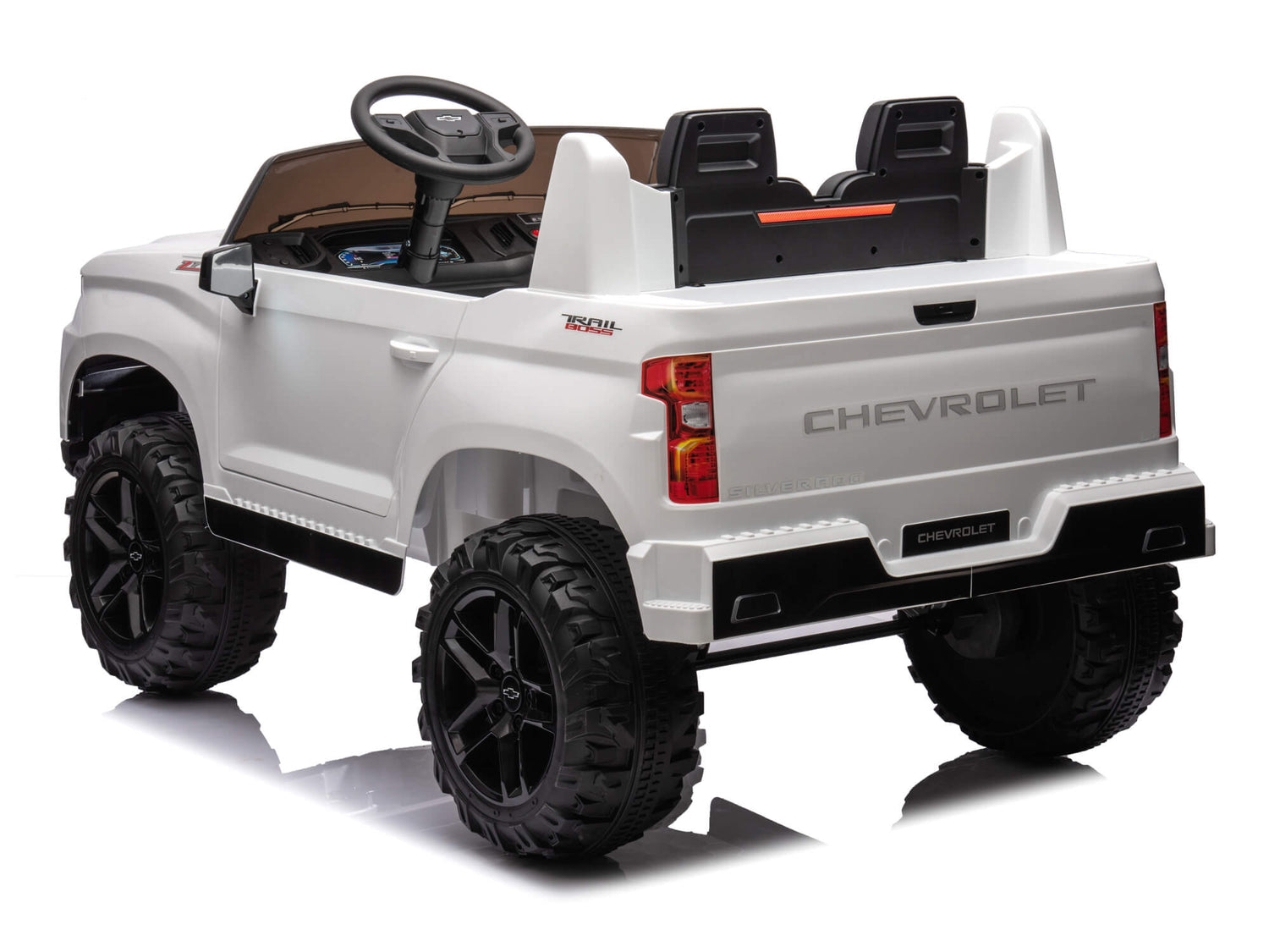 White 24V Chevrolet Silverado Kids Licensed 2 Seater Ride On Truck with Music, Rc