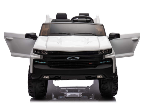 White 24V Chevrolet Silverado Kids Licensed 2 Seater Ride On Truck with Music, Rc