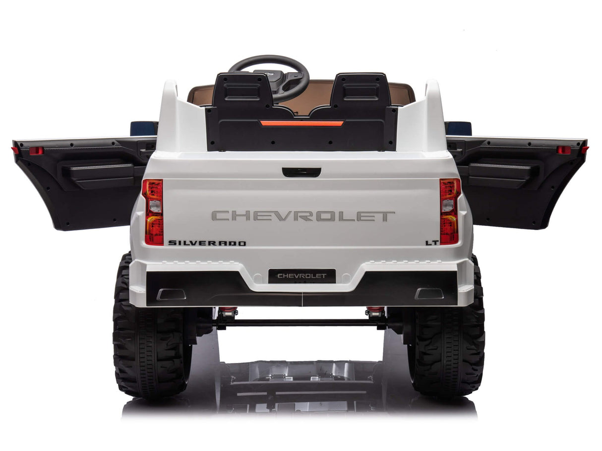 White 24V Chevrolet Silverado Kids Licensed 2 Seater Ride On Truck with Music, Rc