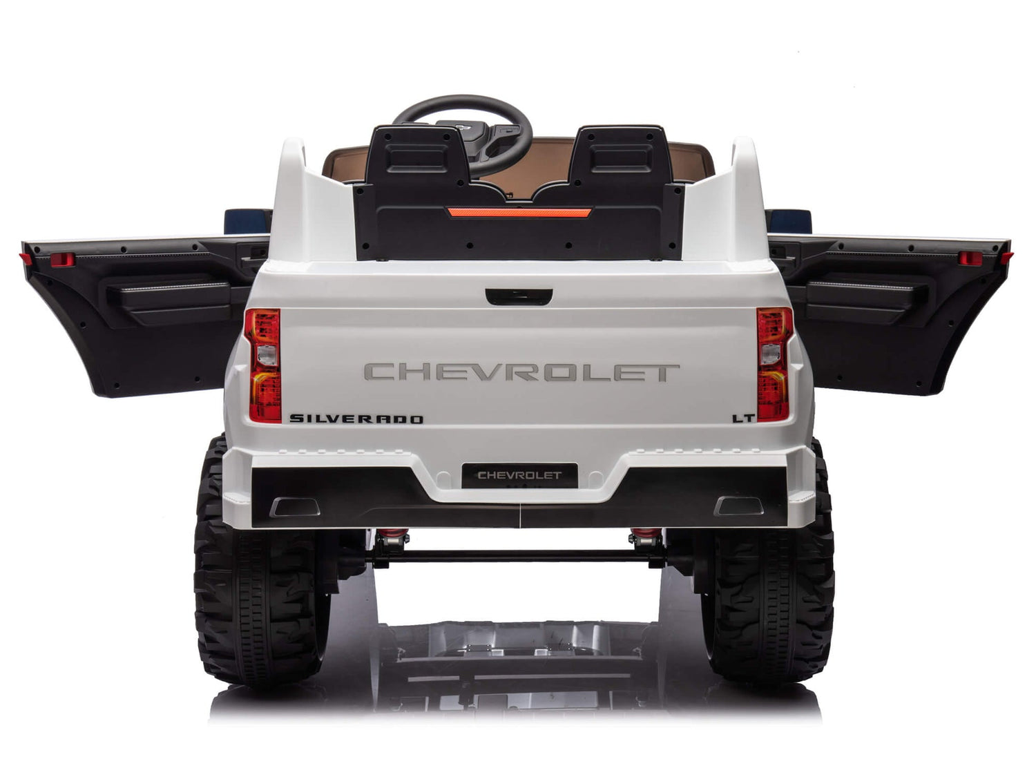 White 24V Chevrolet Silverado Kids Licensed 2 Seater Ride On Truck with Music, Rc
