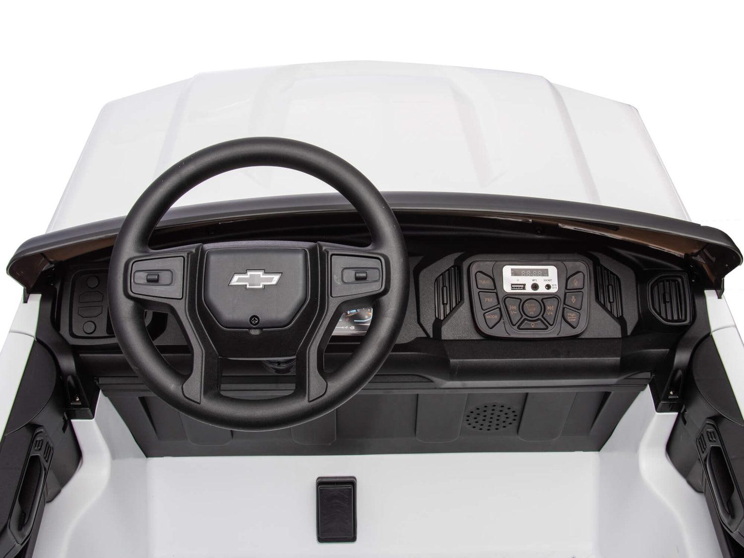 White 24V Chevrolet Silverado Kids Licensed 2 Seater Ride On Truck with Music, Rc