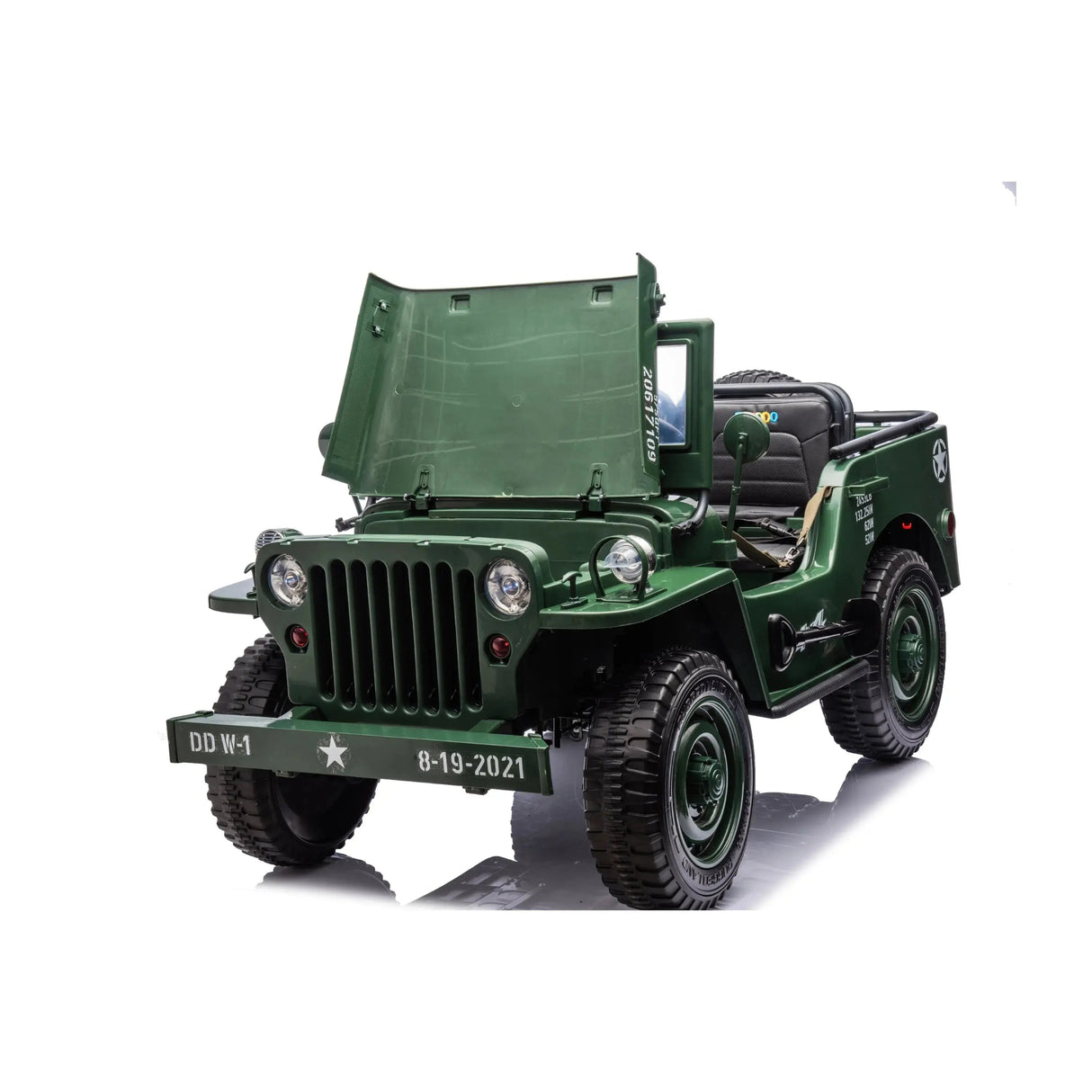 24V Military Truck 3-Seater Electric Ride-On with EVA Tires, LED Lights, Music, Remote