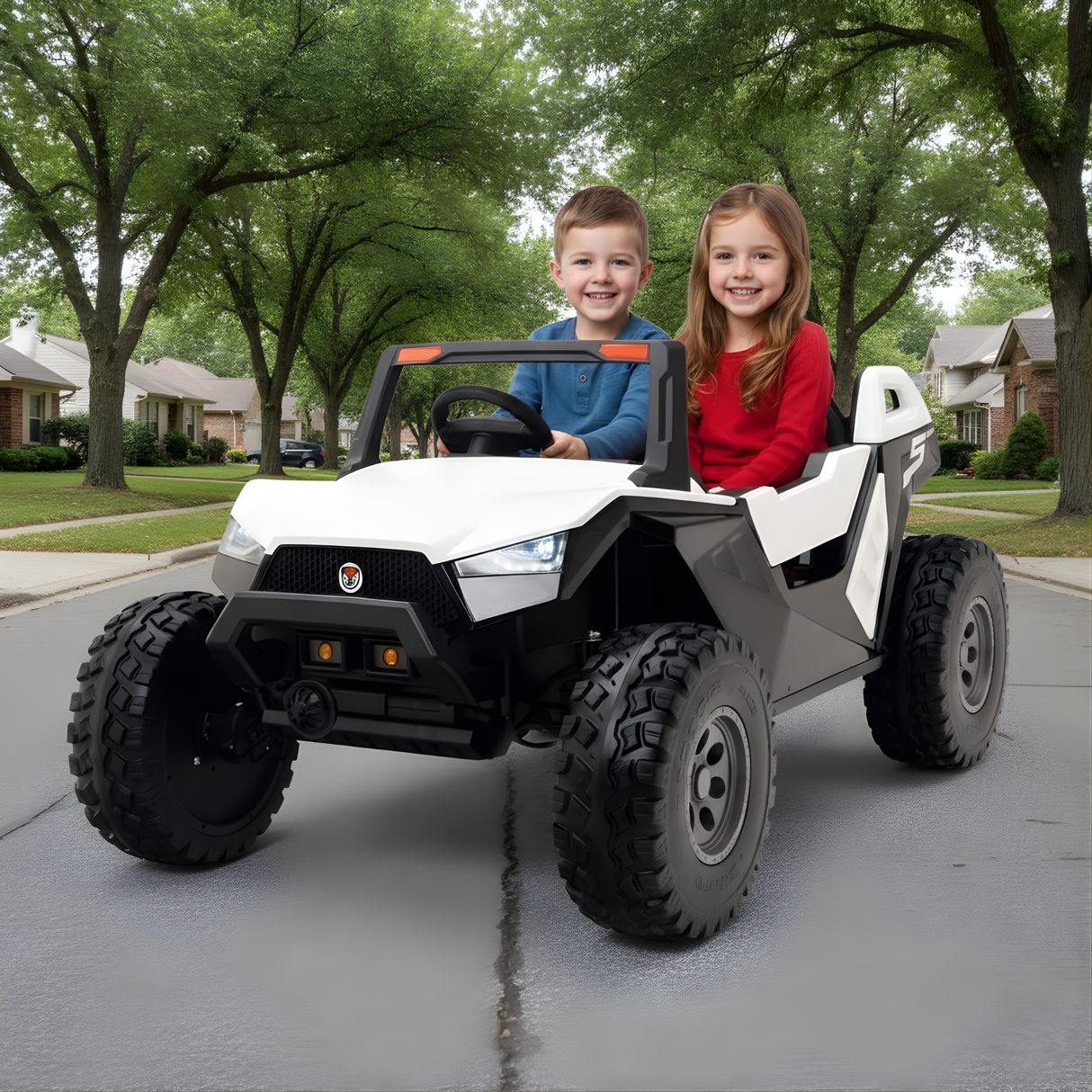 White 24V/4X4 Dune Buggy Ride On UTV, Rubber Wheels and RC