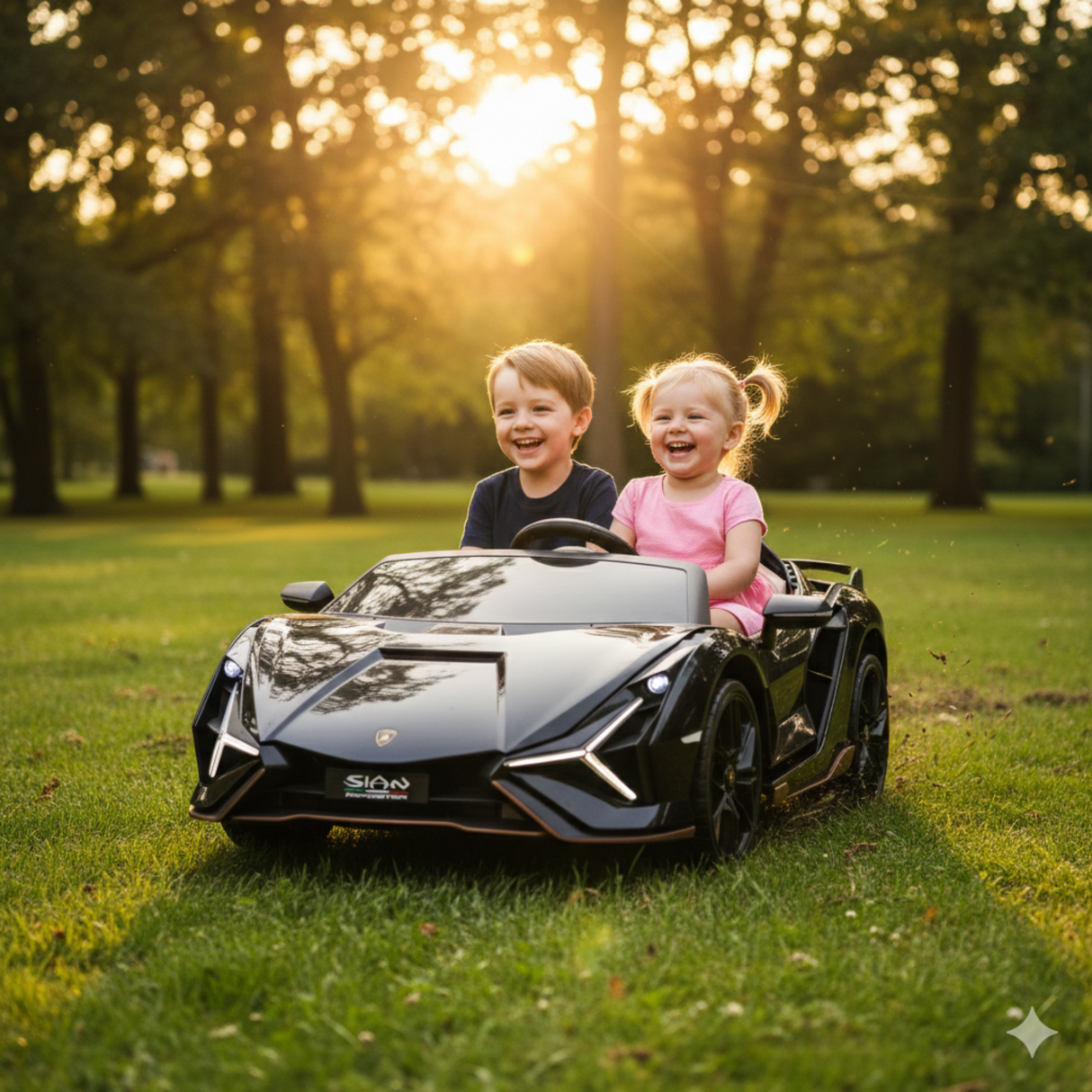 Black 24V Official LX Lamborghini Sian 2-Seater Ride On Car with Music, RC