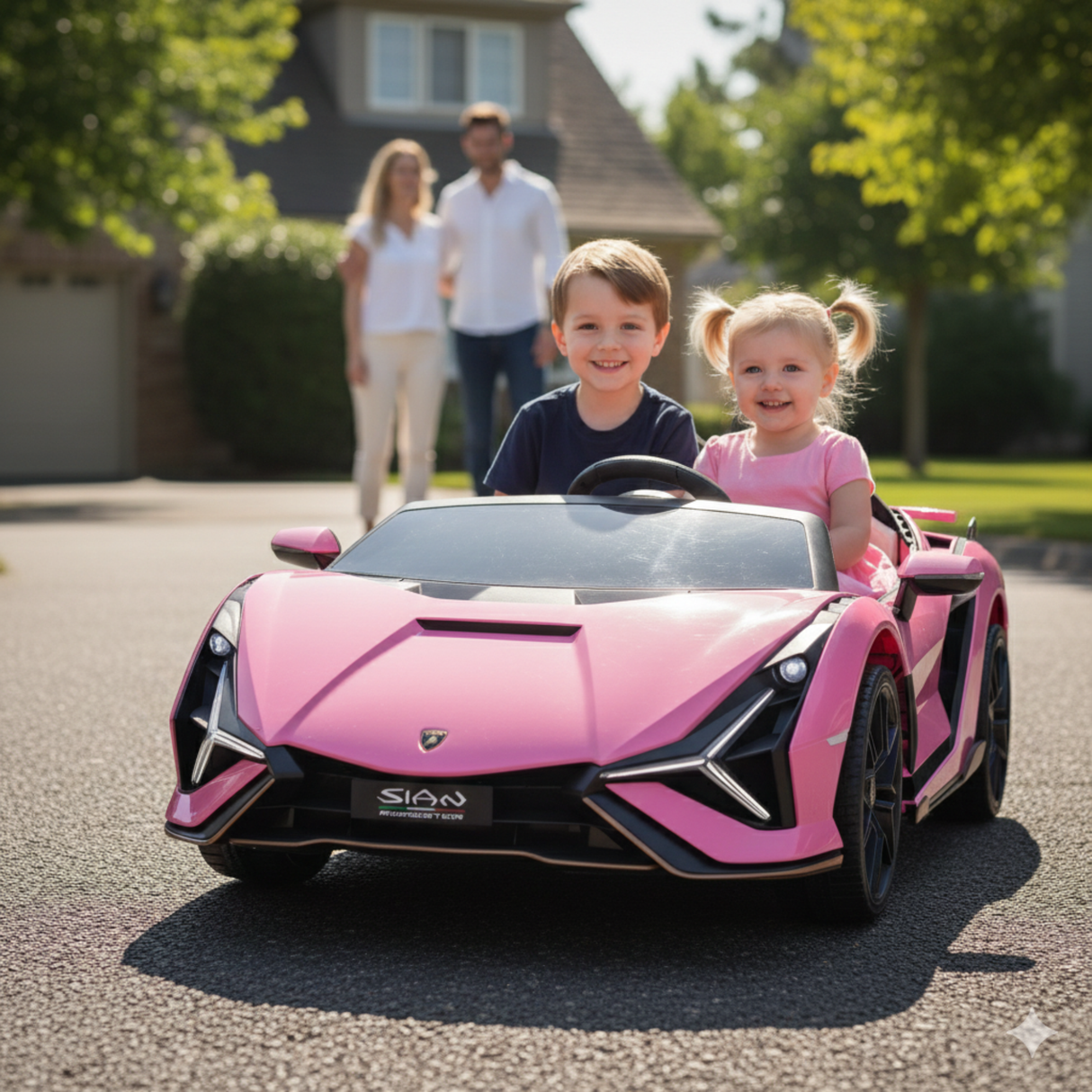 Pink 24V Official LX Lamborghini Sian 2-Seater Ride On Car with Music, RC