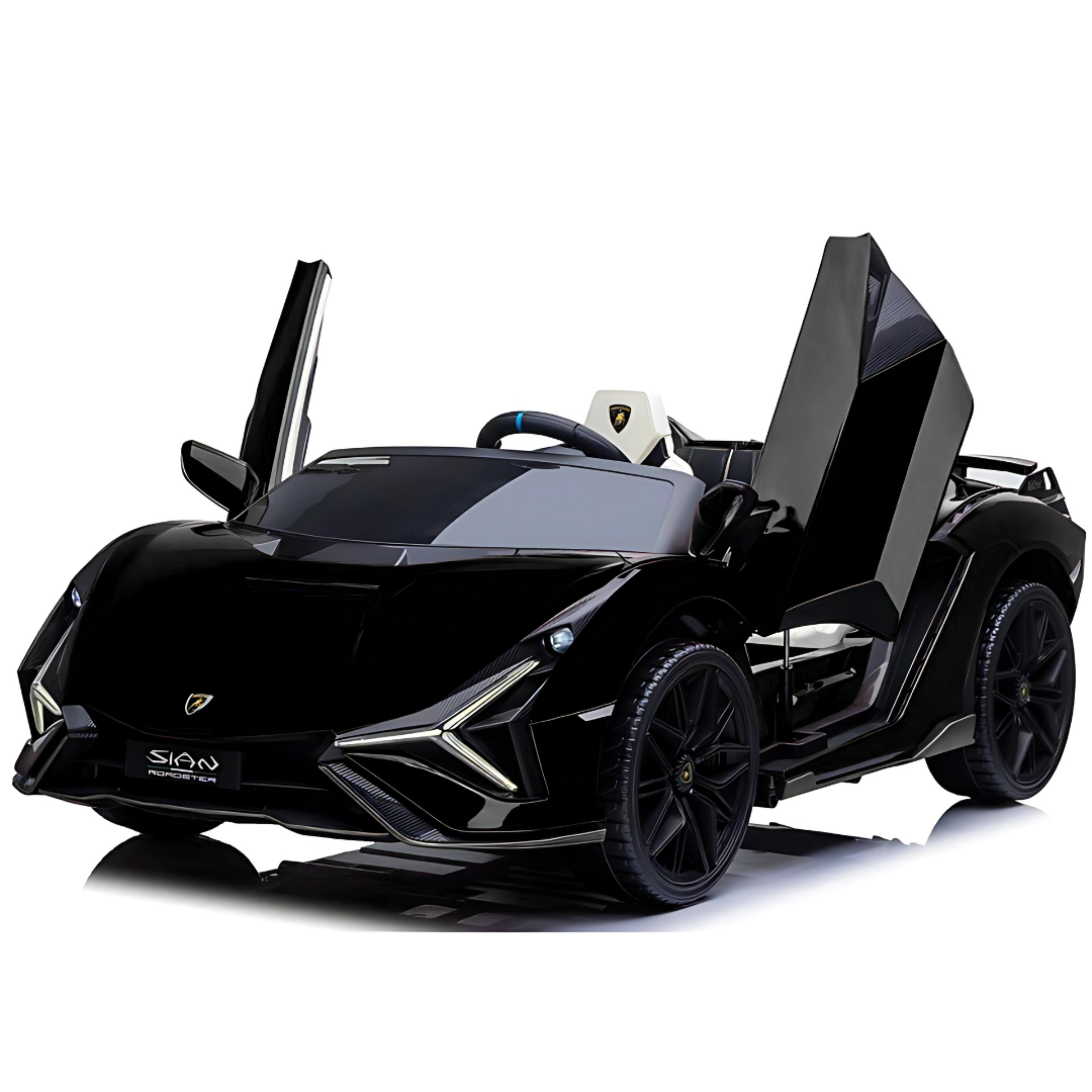 Black 24V Official LX Lamborghini Sian 2-Seater Ride On Car with Music, RC