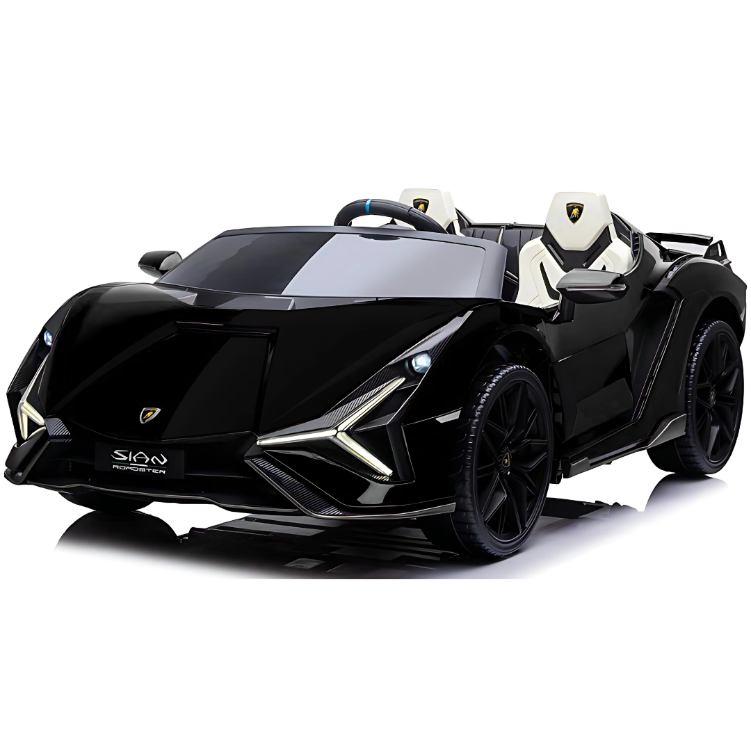 Black 24V Official LX Lamborghini Sian 2-Seater Ride On Car with Music, RC
