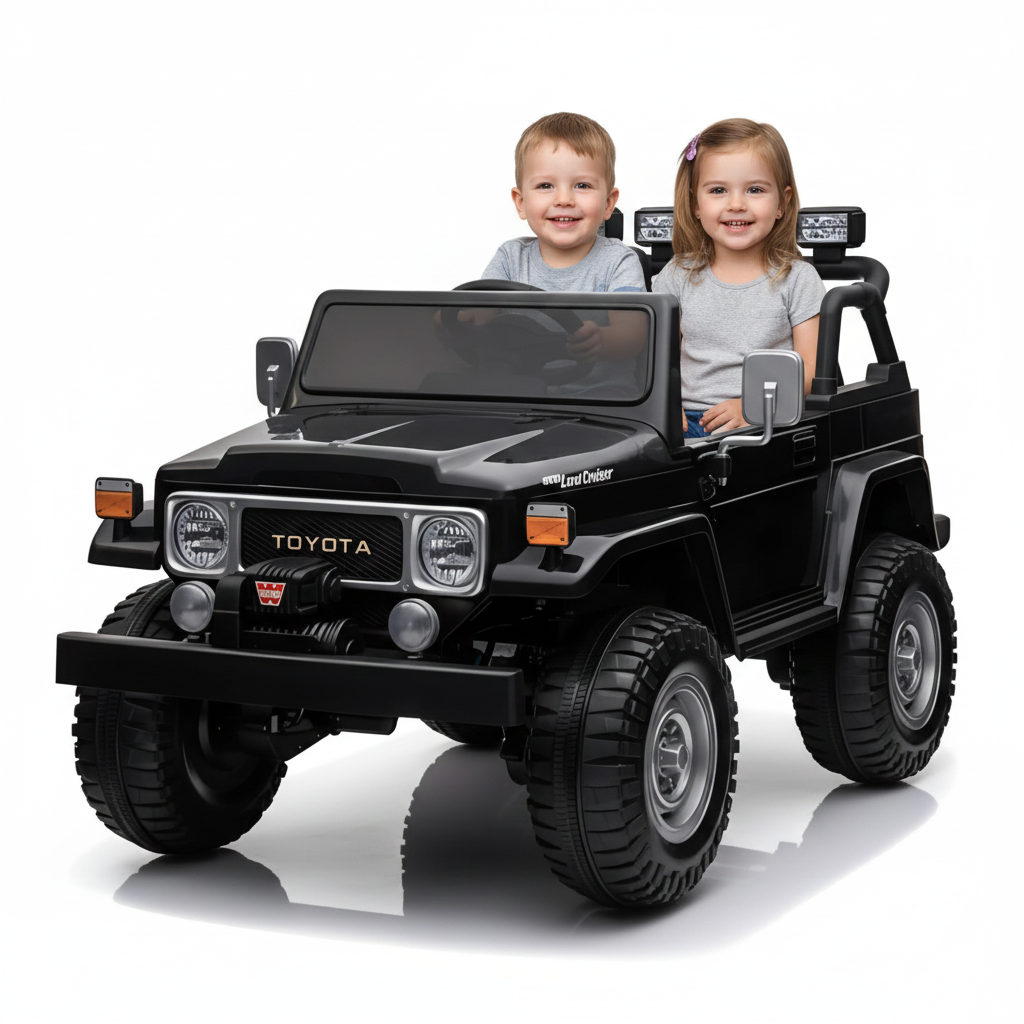 12V Kids Ride-On Toyota FJ40 2-Seater Truck with LED Lights, Music, Remote