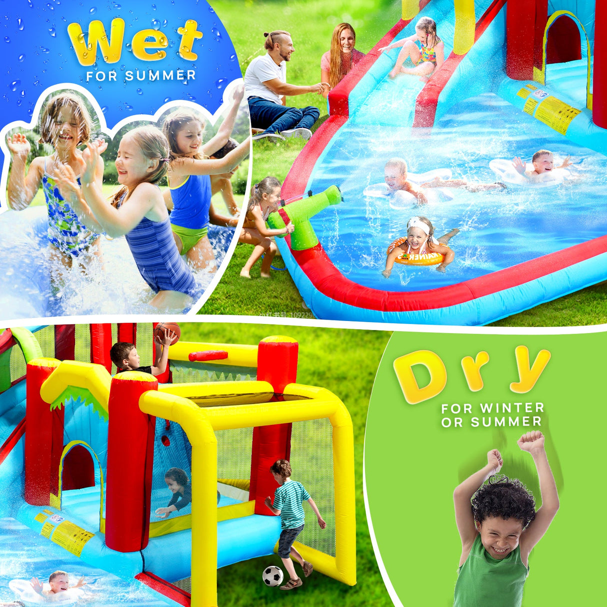 7 in1 Inflatable slide water park bouncing house outdoor Soccer garden bouncer with Splash pool & Water gun & Climbing wall & Basketball & Football
