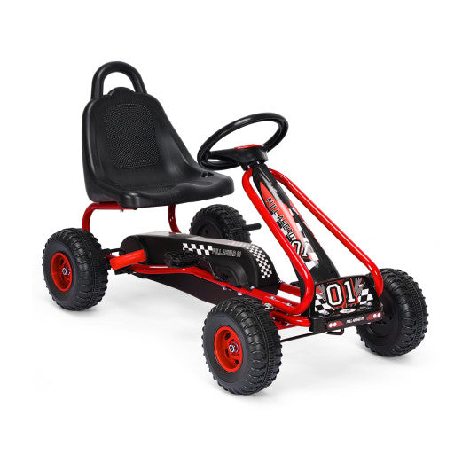 Kids 4-Wheel Racer Pedal Go-Kart with Adjustable Seat & Handbrake