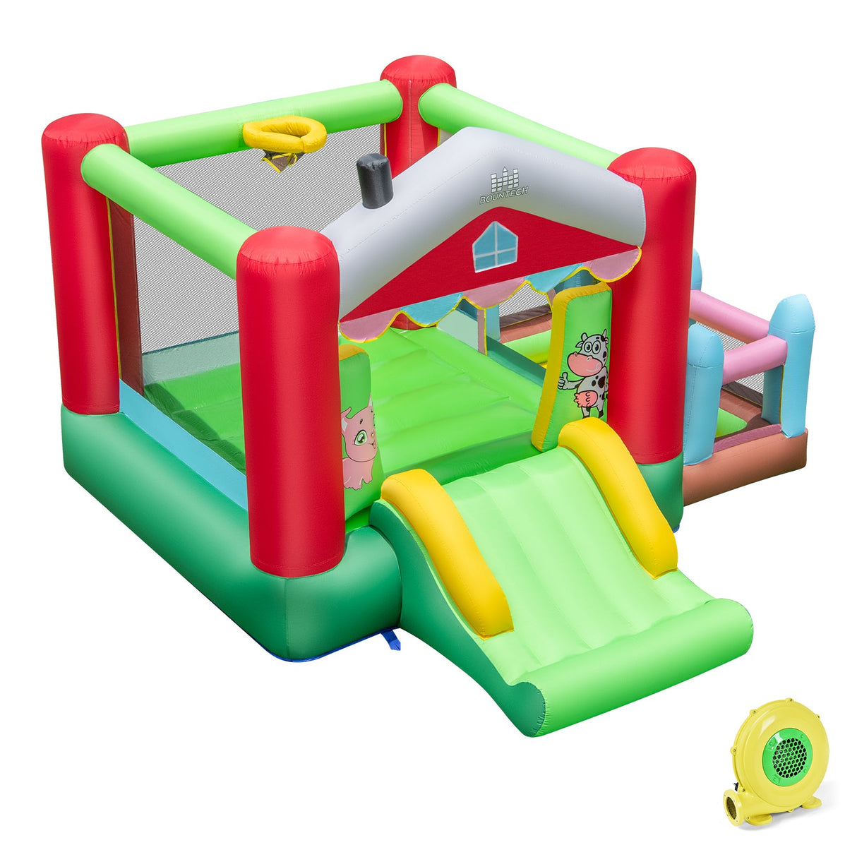4-in-1 Inflatable Bounce House with Basketball Hoop and 480W Blower