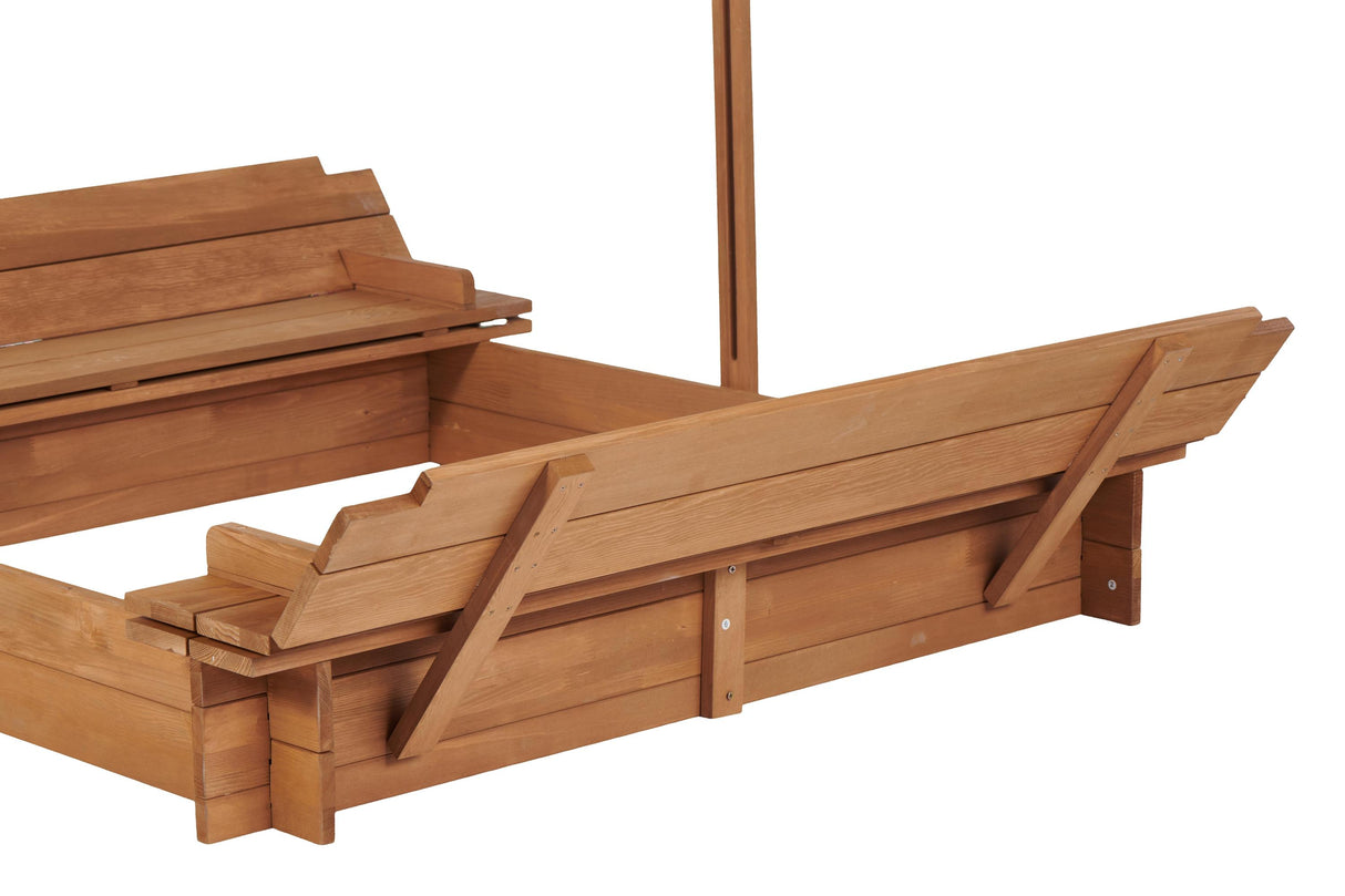 Kids Sandbox with Adjustable Cover, 46'' Wooden Sand Box with 2 Foldable Bench Seats, Outdoor Sandpit for Backyard Play