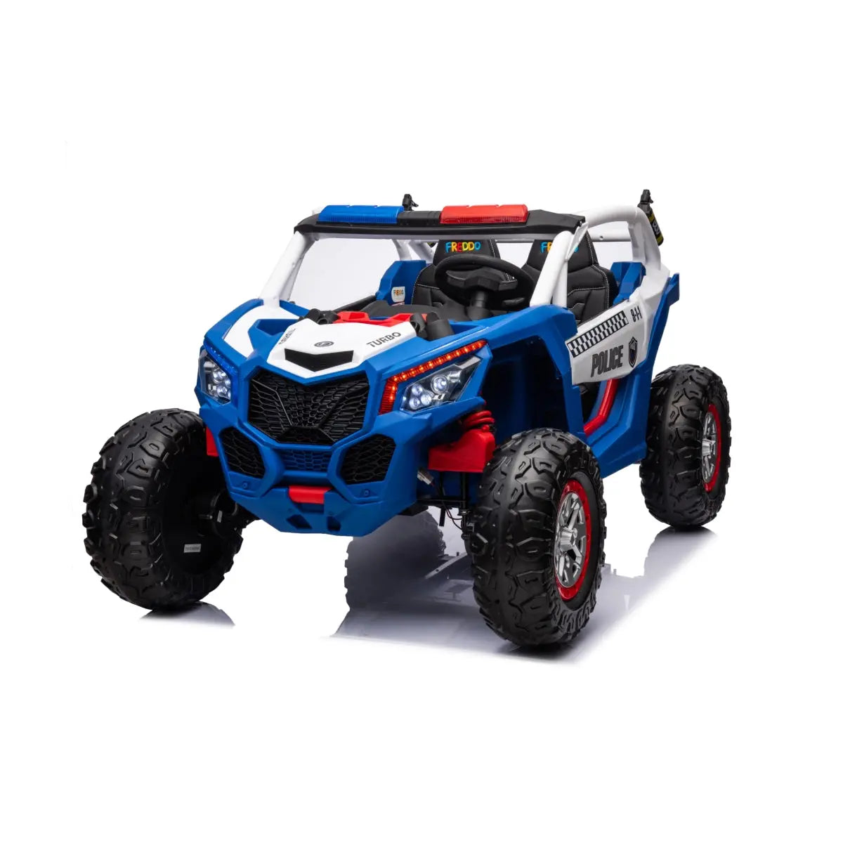 24V Kids Storm Police 4X4 2-Seater UTV with EVA Tires, Emergency Siren, Lights, Music, Remote