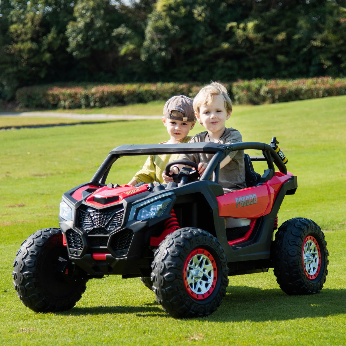 24V Kids Storm 4X4 2-Seater UTV with EVA Tires, Emergency Siren, Lights, Music, Remote