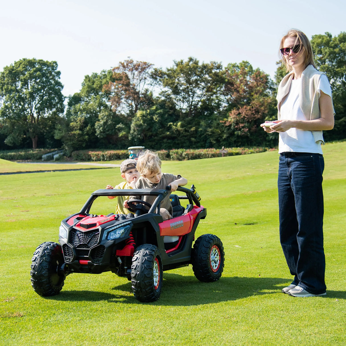 24V Kids Storm 4X4 2-Seater UTV with EVA Tires, Emergency Siren, Lights, Music, Remote