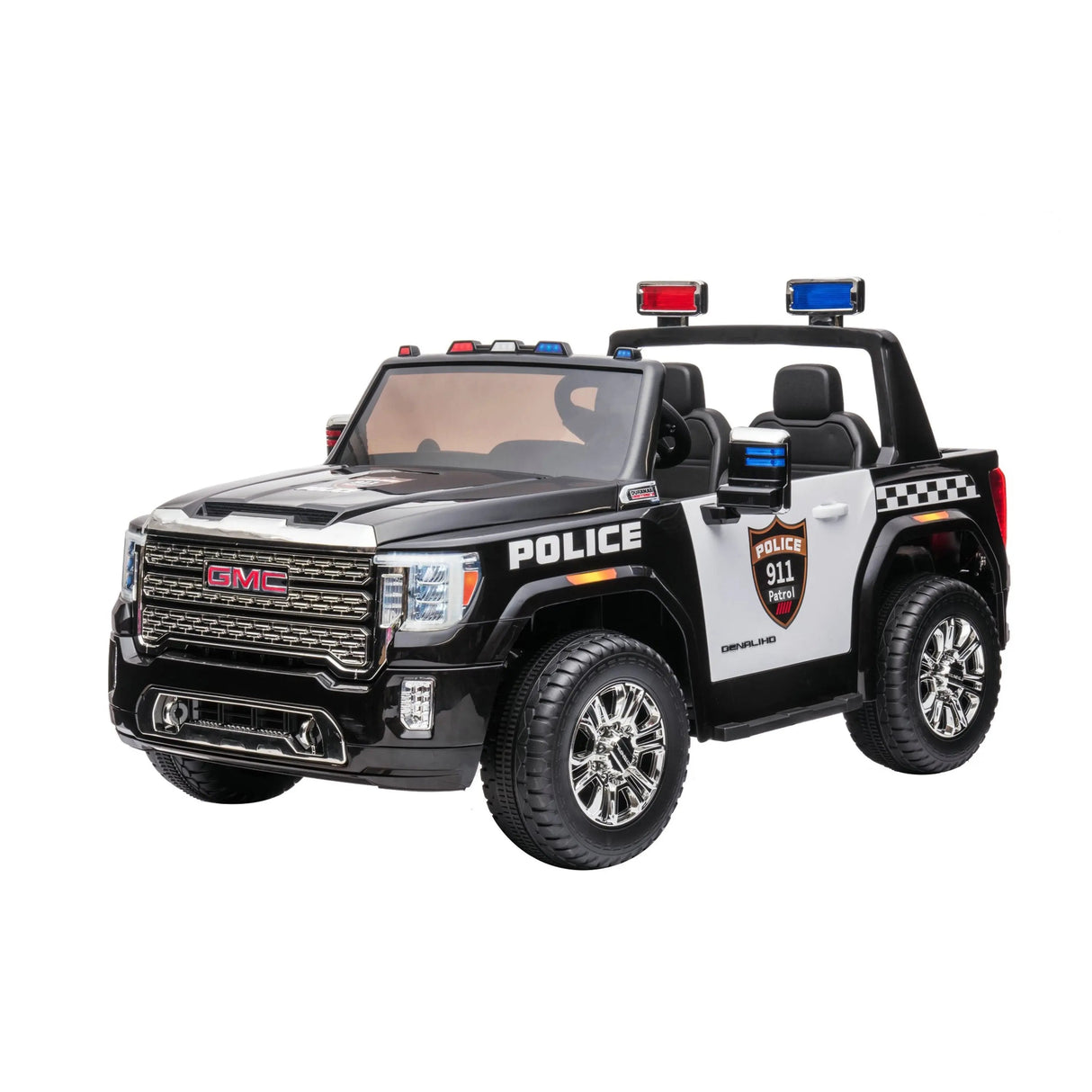 24V GMC Sierra Denali 2-Seater Police Edition Ride-On Truck with EVA Tires, Emergency Siren and Lights, Music, Remote