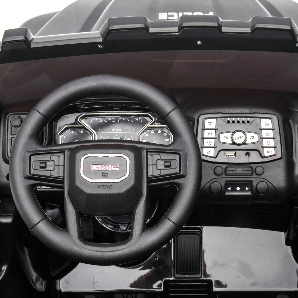 24V GMC Sierra Denali 2-Seater Police Edition Ride-On Truck with EVA Tires, Emergency Siren and Lights, Music, Remote