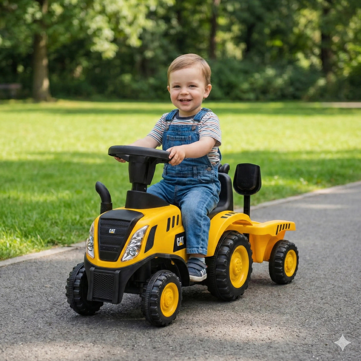 Toddlers CAT Holland Tractor Trailer Foot-to-Floor Ride-On with Detachable Trailer, Sound