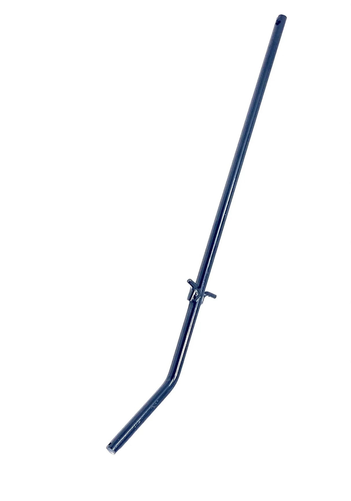 The 12V 888 2WD Steering Shaft is a blue metal pipe with a bend near the bottom, resembling a steering shaft, and includes a T-shaped bracket and hole at the top. Ideal for restoring ride-on car performance. Isolated on white background.