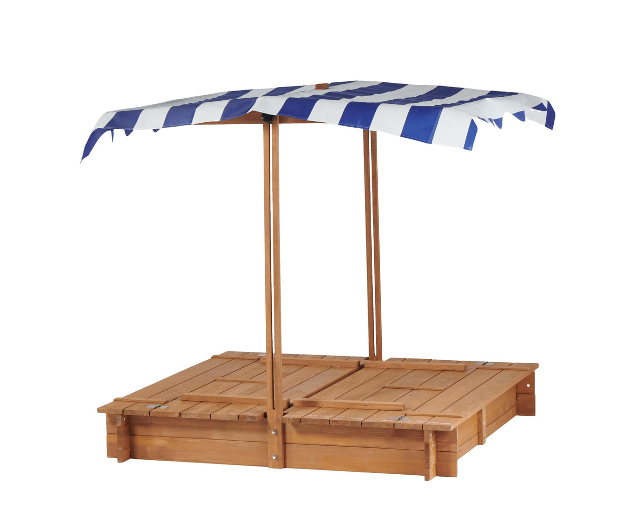 Kids Sandbox with Adjustable Cover, 46'' Wooden Sand Box with 2 Foldable Bench Seats, Outdoor Sandpit for Backyard Play