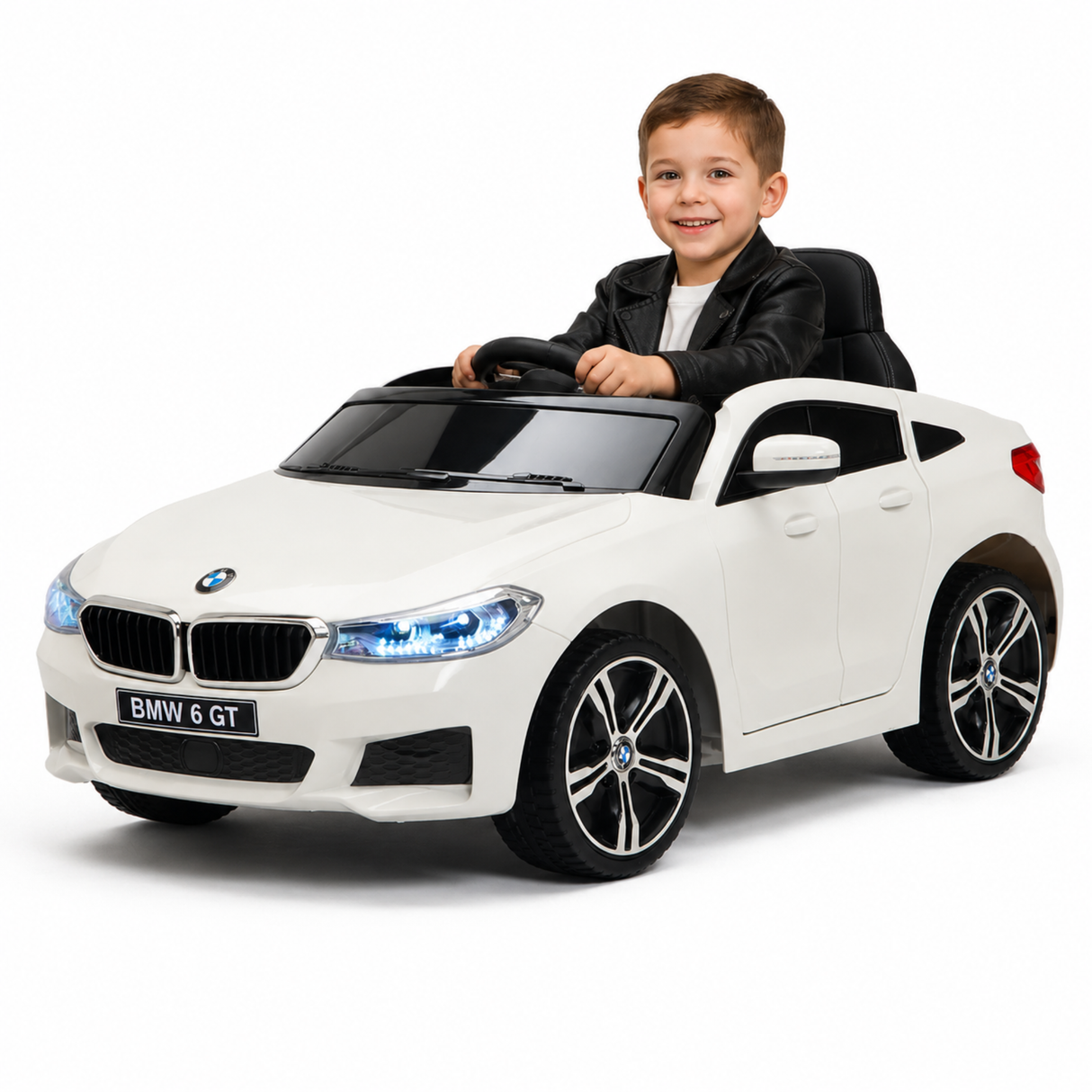 White 12V BMW GT Kids Licensed 1-Seater Upgraded Ride-On Car with EVA Wheels, Music, RC