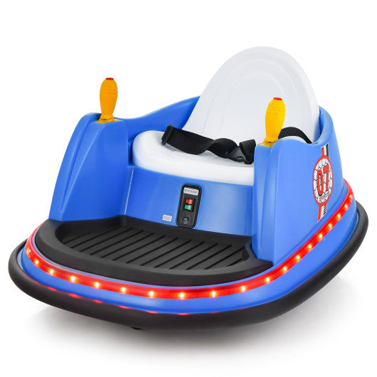 Blue 12V 360° Spin Electric Rechargeable Ride-On Bumper Car with LED Lights, Music, Remote Control