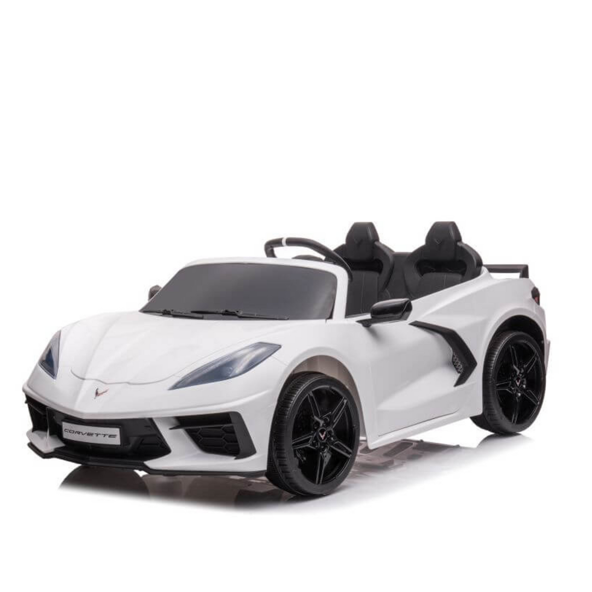 White 24V Premium Corvette C8 with EVA Wheels, Leather Seats and RC