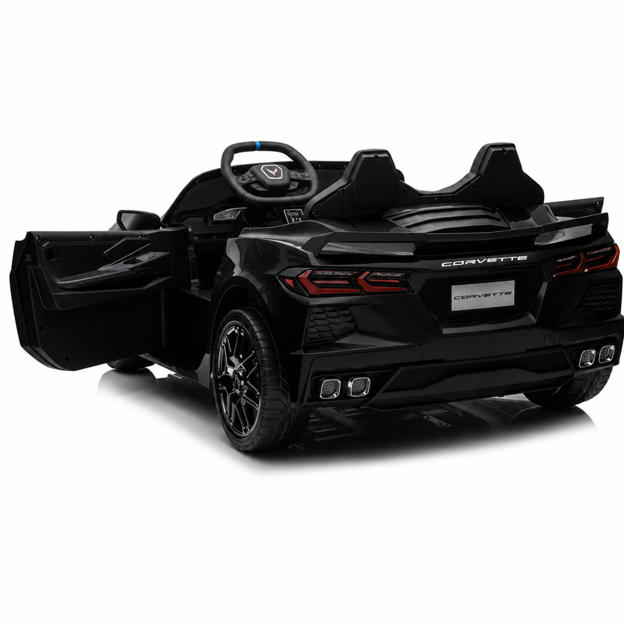 Black 24V Premium Corvette C8 with EVA Wheels, Leather Seats and RC